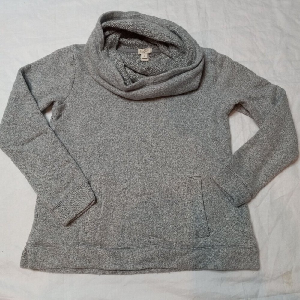 J.Crew Women's S Small Gray Knit Cowl Neck Sweatshirt with Front Pocket